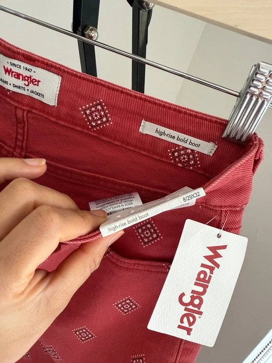 Free People by Wrangler High rise bold boot Women's Red Western Bootcut Jeans - Picture 8 of 9